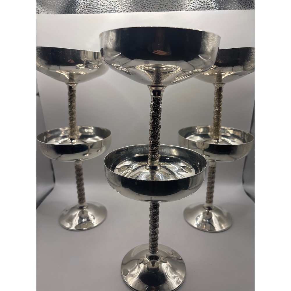 VTG FB Rogers Silver Co Champagne Coupe Glasses Set of 6 Rope Stem Silverplate - Picture 2 of 7